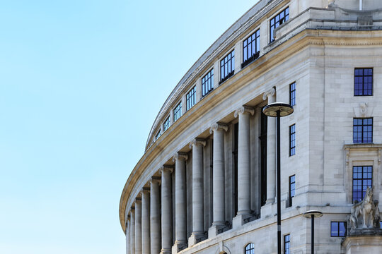 Exterior of Unilever House, an office building in the Neoclassical Art Deco style in London, England