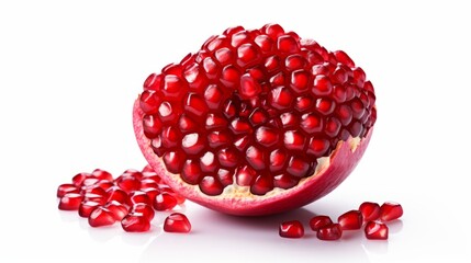 Vibrant pomegranate slice with glistening seeds - freshness captured on white background - Powered by Adobe