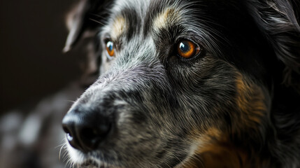 Intense dog with captivating amber eyes.