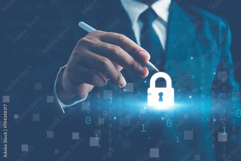 Wall mural cybersecurity concept, cybersecurity and privacy concepts to protect data. lock icon and internet ne