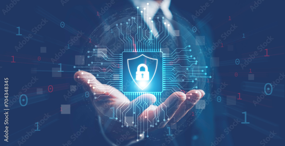 Wall mural cybersecurity concept, cybersecurity and privacy concepts to protect data. lock icon and internet ne