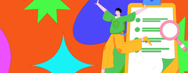 Invite friends to conduct questionnaire flat vector concept operation hand drawn illustration
