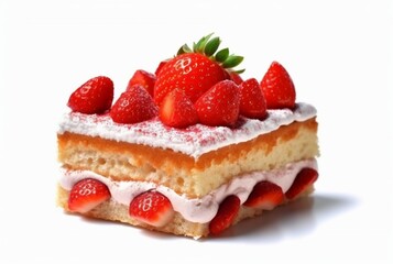 colorful sponge cake with strawberries isolated on white background. generative ai