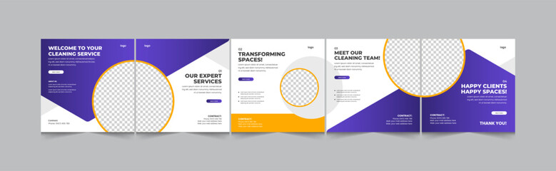 Cleaning services social media carousel, commercial cleaning company Instagram carousel, vector illustration eps 10