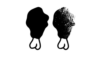 Hot fried chicken leg, black isolated silhouette