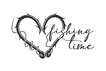 Heart-shaped Fishing Hook, Fishing Time Typography, Romantic Fishing Hook Design, Fisherman's Love, Fishing Hook Art, Love, Love fishing hook, Heart Hook Design, Fishing Time, Typography