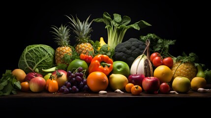 Vibrant array of fresh fruits and vegetables in studio setting - healthy eating concept with colorful produce

