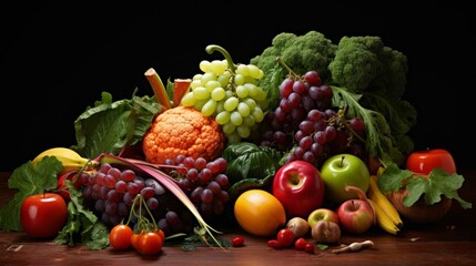 Vibrant array of fresh fruits and vegetables in studio setting - healthy eating concept with colorful produce

