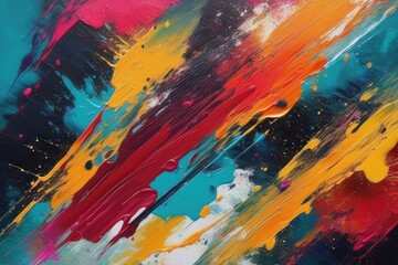 Abstract multicolor painting wtih grunge texture on canvas. Artwork mix brush stroke, splash color and oil, acrylic paint element. Modern contemporary art