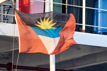 Antigua and Barbuda flag on the stern of a ship