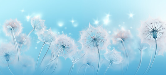 Dandelion Plants on a Blue Background