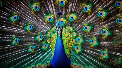 Fototapeta premium Close-up of a Stunning Blue Peacock - Captured Elegance