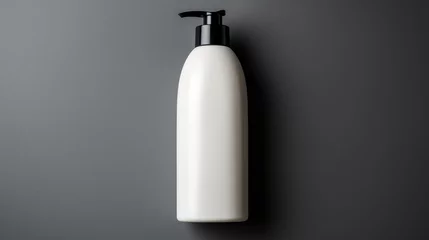 Poster White plastic bottle for shampoo, shower gel, conditioner, conditioner on gray background © Jioo7