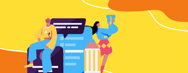 Invite friends to conduct questionnaire flat vector concept operation hand drawn illustration
