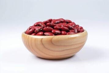 kidney beans in wooden bowl isolated on white background. generatif ai