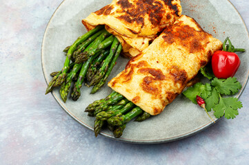 Delicious omelette with asparagus