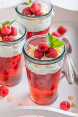 Sweet red jelly made of fruits and cream.