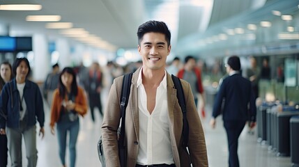 asian passengers in the airport traveling at destination