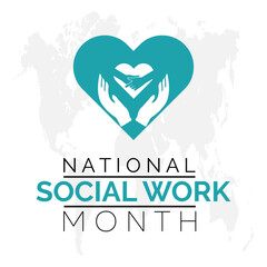 National Social Work month is observed every year in March. Holiday, poster, card and background vector illustration design.