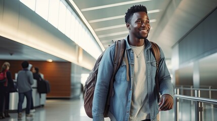 Fototapeta na wymiar african man in the airport traveling at destination