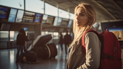 beautiful female in the airport traveling at destination