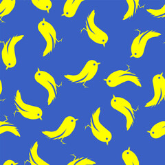 
Seamless pattern with birds on a blue background. Vector illustration for prints on fabrics, covers, packaging