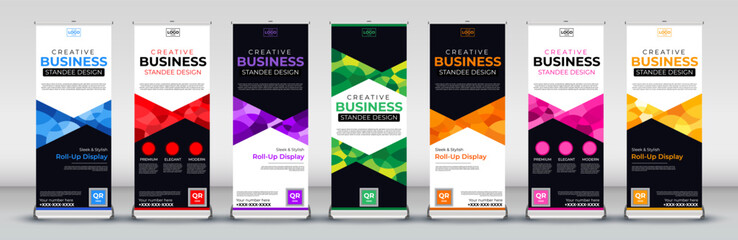 creative Roll Up banner or Standee Template for flyer, presentation, leaflet, j flag, x stand, x banner, exhibition display - obrazy, fototapety, plakaty