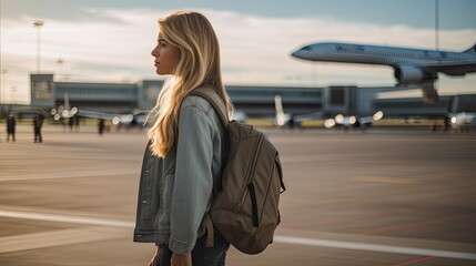 african female in the airport traveling at destination