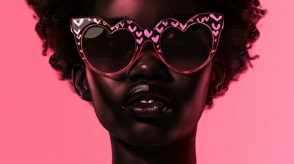 Fashionable portrait of african woman with sunglasses in hearts form 