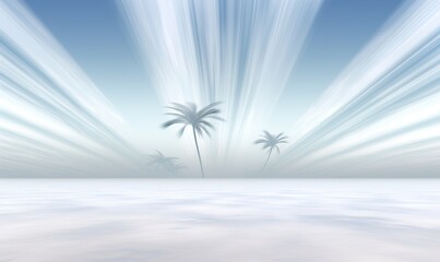 Fototapeta na wymiar Blue and white winter landscape with palm trees