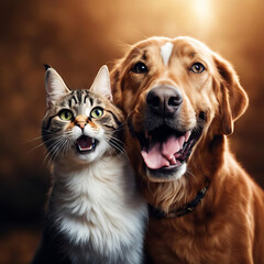 Satisfied and cheerful cat and dog.