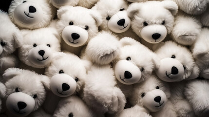 Teddy bears background. A lot of brown soft toys. Generative AI