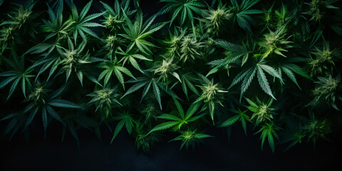 Growing mature indica cannabis buds beautiful blooming green marijuana flower generative ai.