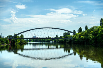 city river and skyscrapers in Frankfurt