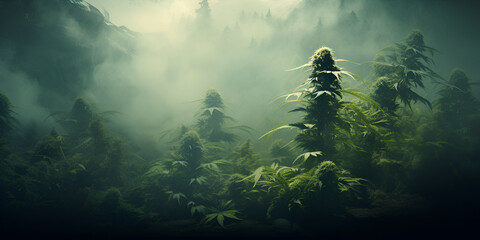 Growing mature indica cannabis buds beautiful blooming green marijuana flower generative ai. - obrazy, fototapety, plakaty