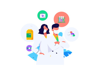 Medical characters fighting the epidemic flat vector concept operation hand drawn illustration
