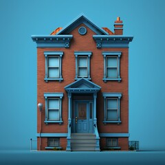 Obraz premium blue house with a brown door and windows