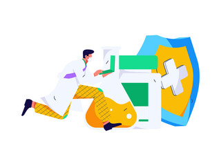 Medical characters fighting the epidemic flat vector concept operation hand drawn illustration

