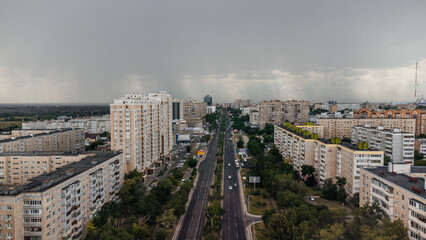 streets of Orenburg taken from above from a drone