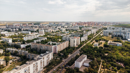 Fototapeta na wymiar streets of Orenburg taken from above from a drone