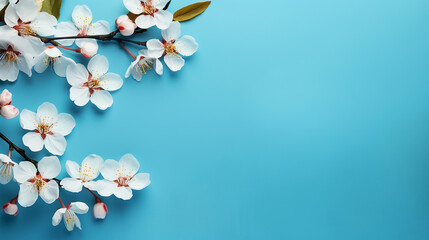 Beautiful spring nature background with lovely blossom on blue background