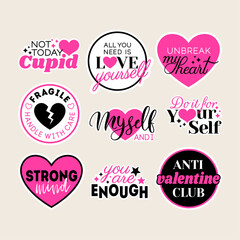 Set of motivation concept stickers and badges design for girls empowerment.