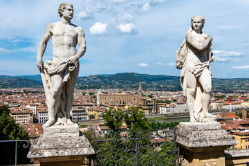 Florence, Italy, July 25, 2023. Florence, Italy, July 25, 2023. The Giardino Bardini is an Italian Renaissance garden - obrazy, fototapety, plakaty