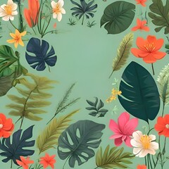 International day of tropics vector illustration with copy space for text for poster, banner, invitation card. Hawaii theme Flat cartoon hand drawn Tropical background with grass, flowers. June 29