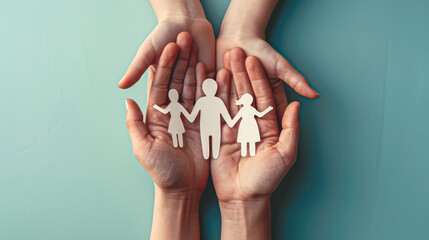 hands holding paper family cutout, family home, foster care, world mental health day, Autism support,homeschooling, budgeting cost of living, inflation concept - obrazy, fototapety, plakaty