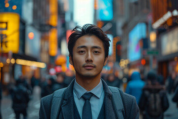Obraz premium Portrait of young businessman on city street of big town