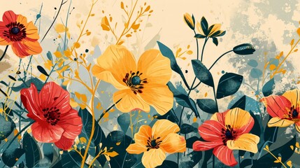 Seamless floral pattern with poppies. illustration. Generative AI