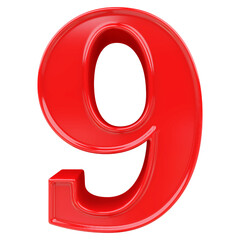 9 number red 3D render