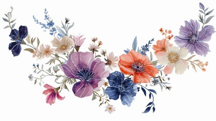 Beautiful vector image with nice watercolor hand drawn anemone flowers Generative AI