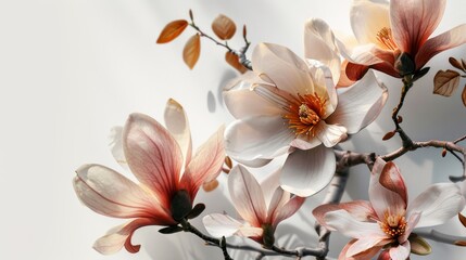 Magnolia flowers on white background. Beautiful spring flowers. 3d rendering Generative AI